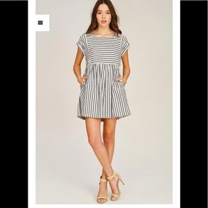 By Together Col. Striped Pleaded baby doll dress
